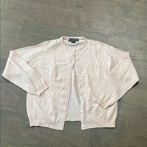 Women's Pink Cable Knit Cardigan Sweater 100% Cashmere